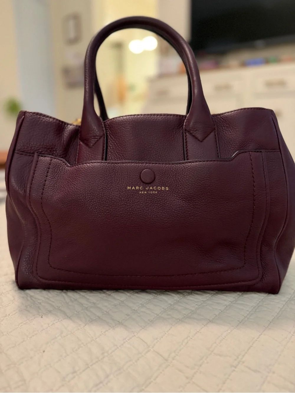 Marc Jacobs Plum Leather Satchel with Adjustable Strap